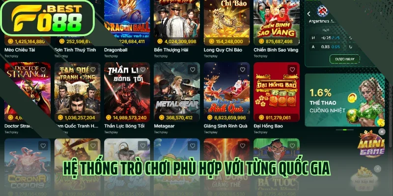 Hệ thống trò chơi phù hợp với từng quốc gia